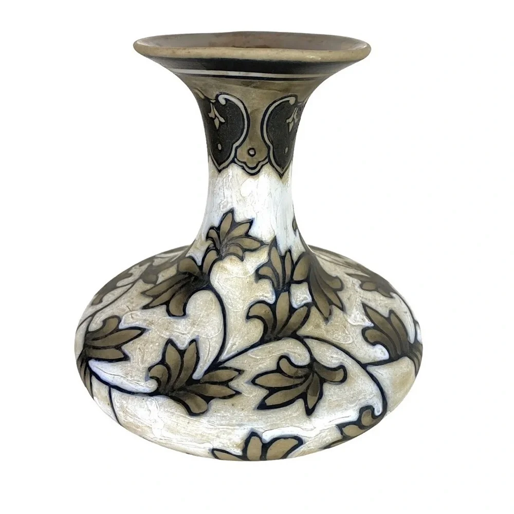 Vintage Cizhou Kiln Chinese Pottery Vase 6 1/2” Tall Floral Peony Sgraffito